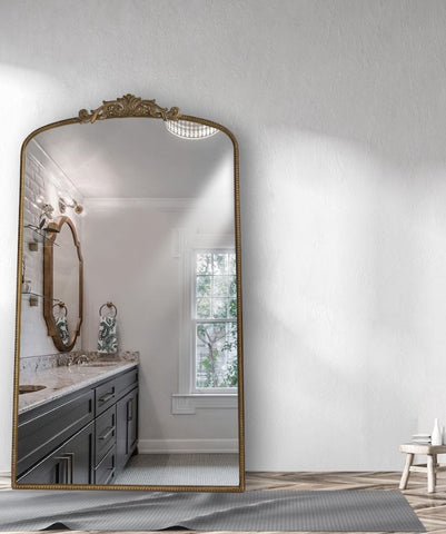 Ornate Gold Arch Wall Mirror/Baroque Style Framed Mirror for Bathroom Ornate Gold Arch Wall Mirror/Baroque Style Framed Mirror for Bathroom