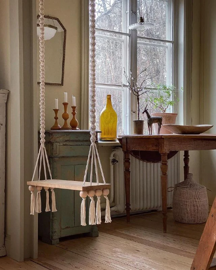 Macrame Wood Swing Wood Swing Tree Swing Adult Boho Swing Outdoor Swing Indoor Outdoor Swing