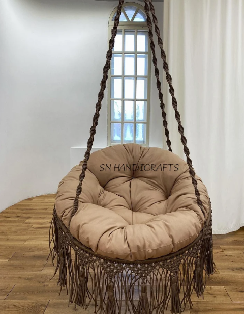 Macrame Hammock Chair, Macrame Round Swing, Hanging Cotton Hammock Cha