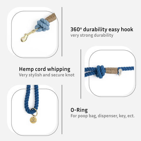 Blue Ombre Handmade Rope Leashes for Dogs Rope Dog Leash Rope Cute Dog Leash Braided Dog Leash Cotton Rope Leash for Medium Dogs Large Dogs 5FT Organic Cotton