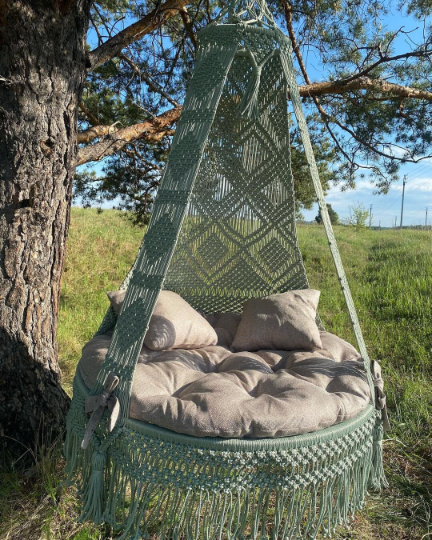 Boho Style Macrame Hammock Chair Macrame Round Swing Hanging Cotton Macrame Hammock Chair Macrame Swing Chair