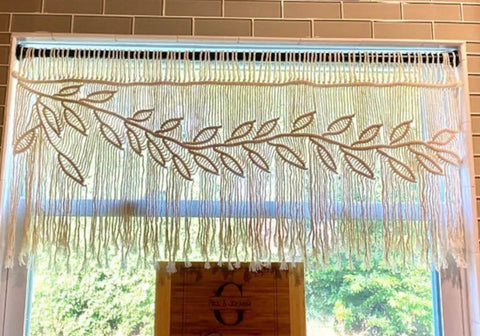 Leaf Curtain, wall hanging, boho Valance