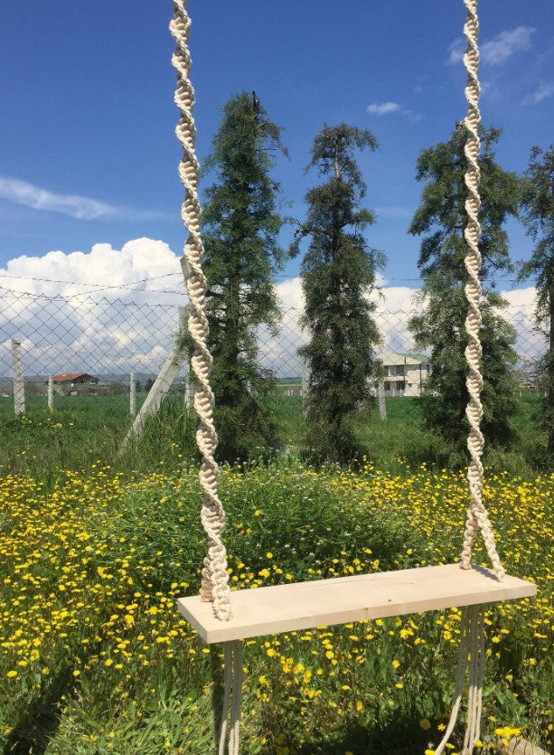 Modern macrame swing indoors outdoors rustic bohemian wooden cotton cord photography wedding