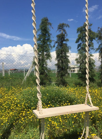 Modern macrame swing indoors outdoors rustic bohemian wooden cotton cord photography wedding
