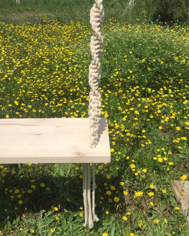 Modern macrame swing indoors outdoors rustic bohemian wooden cotton cord photography wedding