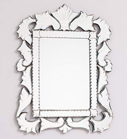 Venetian Design Engineered Wood Rectangular Wall Mirror Ornate Etched Glass Decorative Mirror, Royal Antique Style Wall Hanging for Living Room, Bedroom & Entryway