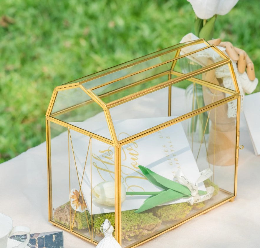 Handmade Cottage Barn Shape Gold Glass Wedding Post Envelope Box buy ...