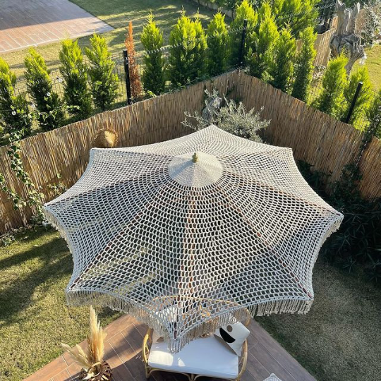 crochet patio umbrella Macrame Crochet Umbrella / Macrame Fringe Umbrella / Beach Umbrella