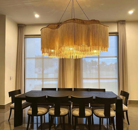 Boho  Chandelier, Large Macrame Chandelier, Tassel Fringe Pendant Light, Living Room Decor