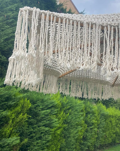 Boho Chic Beach Umbrella | Crochet Parasol with Macrame Edging Crochet & Macrame Canopy | Outdoor Sun Shade