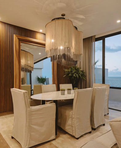 Handcrafted Macrame Chandelier, Large Boho Macrame Chandelier, Tassel Fringe Pendant Light, Living Room Decor