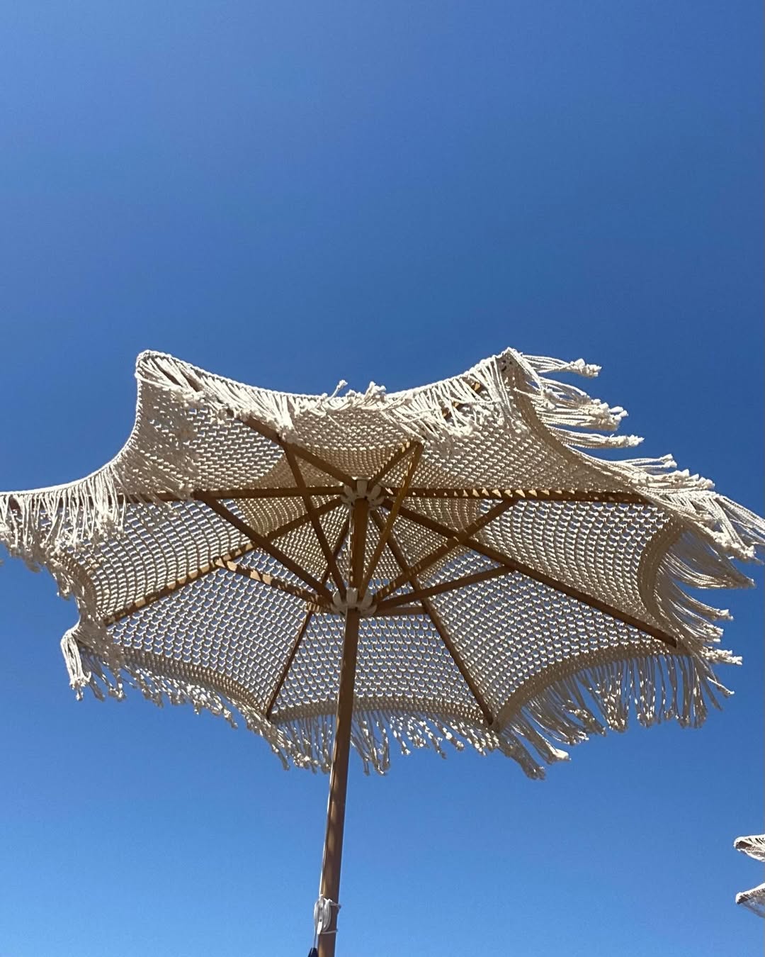 Boho Garden & Beach Umbrella | Crochet Canopy with Macrame Fringe