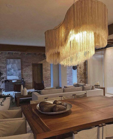 Obakki Inspired Handmade Macramé Chandelier | Large Bohemian Fringe Ceiling Light Decor