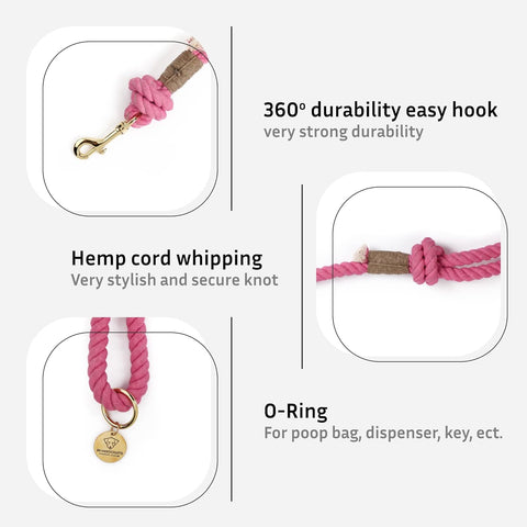 Pink Handmade Rope Leashes for Dogs Rope Dog Leash Rope Cute Dog Leash Braided Dog Leash Cotton Rope Leash for Medium Dogs Large Dogs 5FT Organic Cotton