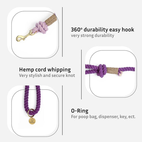 Purple Ombre Handmade Rope Leashes for Dogs Rope Dog Leash Rope Cute Dog Leash Braided Dog Leash Cotton Rope Leash for Medium Dogs Large Dogs 5FT Organic Cotton