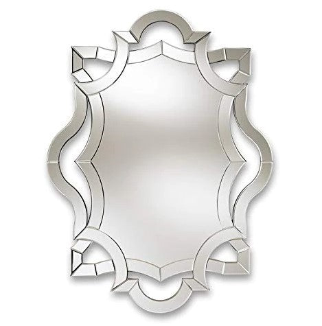 Venetian Silver Accent Modern Cut Glass Beveled Designer Mirror