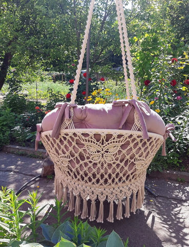 Macrame swing, Macrame hammock, Hanging woven swing