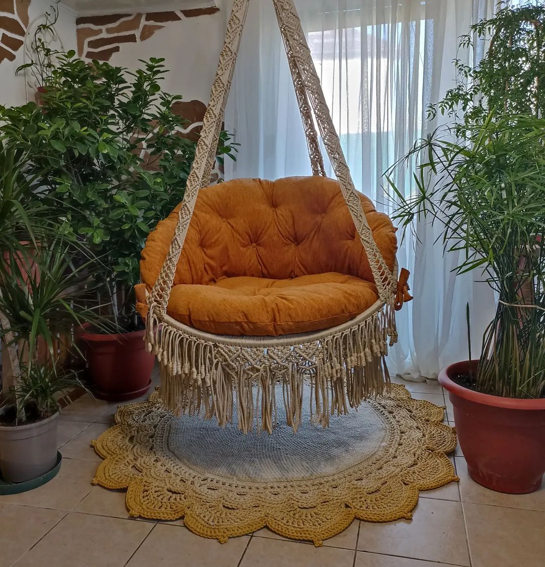 Bohemian Macrame Hanging Swing Chair - Indoor & Outdoor Hammock for Relaxing