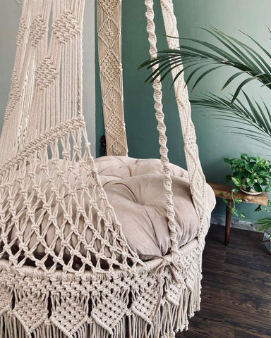 Handmade Macrame Swing Chair, Bohemian Hanging Hammock Chair