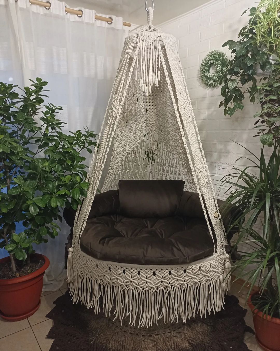 Indoor and Outdoor Bohemian Macrame Hanging Hammock Swing Chair - Handmade Relaxation Swing for Home, Garden, or Patio Decor