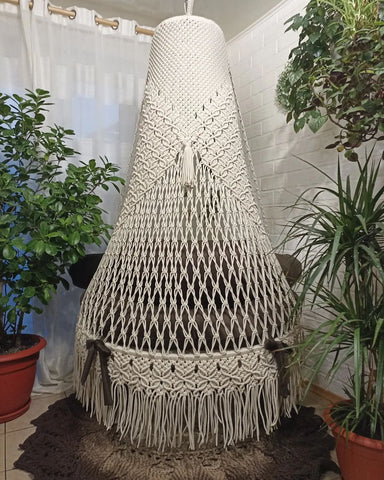 Indoor and Outdoor Bohemian Macrame Hanging Hammock Swing Chair - Handmade Relaxation Swing for Home, Garden, or Patio Decor