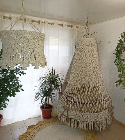 Natural Indoor and Outdoor Bohemian Macrame Swing Chair, Hanging Hammock Swing Chair