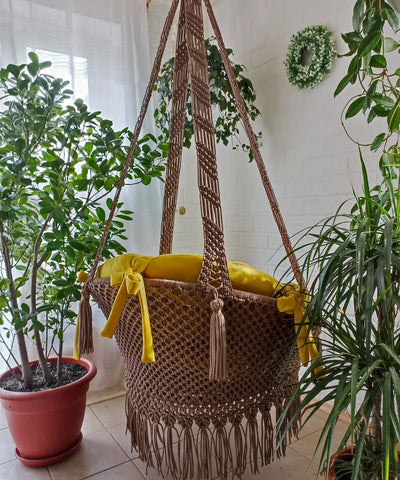 Handmade Bohemian Macrame Swing Chair | Indoor & Outdoor Hanging Hammock | Stylish & Comfortable Seat for Relaxation