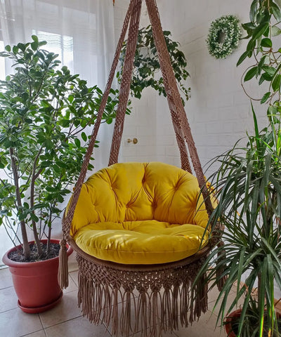 Handmade Bohemian Macrame Swing Chair | Indoor & Outdoor Hanging Hammock | Stylish & Comfortable Seat for Relaxation