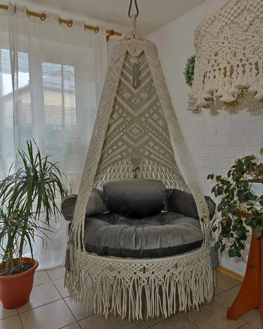 Indoor and Outdoor Bohemian Macrame Swing Chair, Hanging Hammock Swing Chair