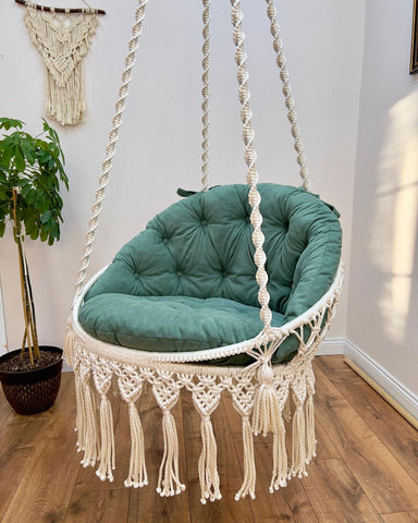 Hanging Macrame Swing Chair - Cozy Garden Hanging Chair for Indoor & Outdoor Spaces