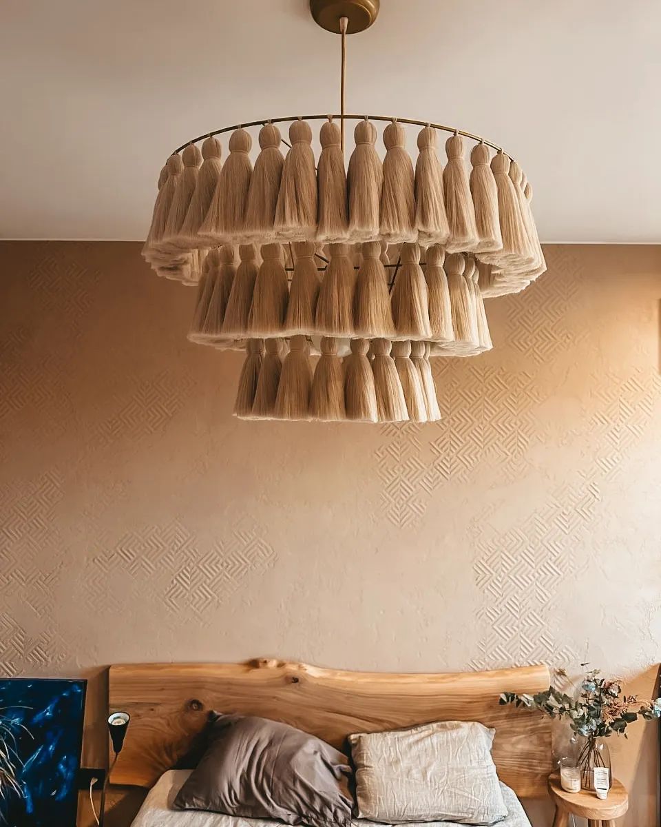 Fringe Chandelier, Cotton Pendant Light, Fringe Light Fixture, Tassel Lamp Shade, Nursery Lighting