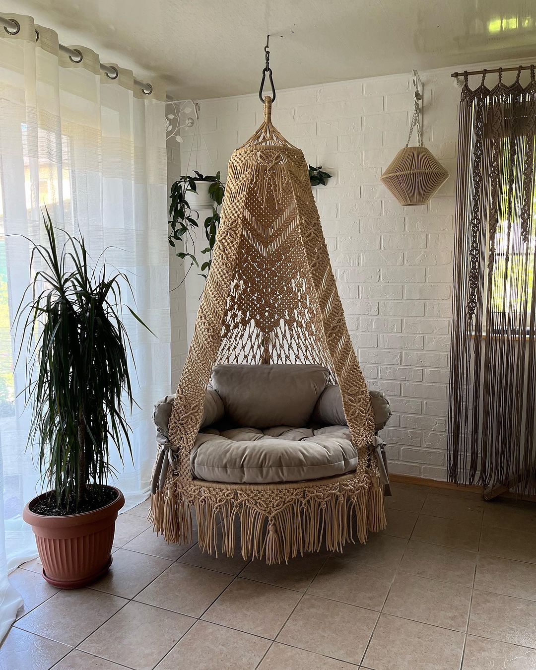Handmade Swing Bohemian Macrame Swing Chair, Hanging Hammock Swing Chair