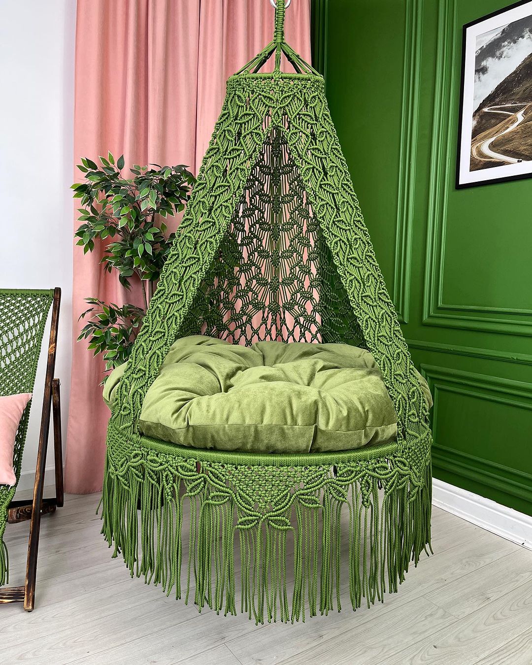 Macrame Round Swing, Macrame Swing Chair, Outdoor Indoor Swing, Hanging Chair