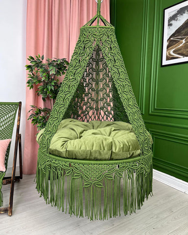 Macrame Round Swing, Macrame Swing Chair, Outdoor Indoor Swing, Hanging Chair