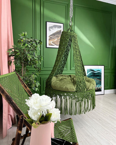 Macrame Round Swing, Macrame Swing Chair, Outdoor Indoor Swing, Hanging Chair