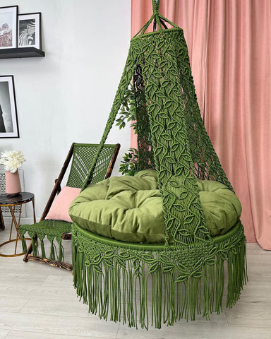 Macrame Round Swing, Macrame Swing Chair, Outdoor Indoor Swing, Hanging Chair